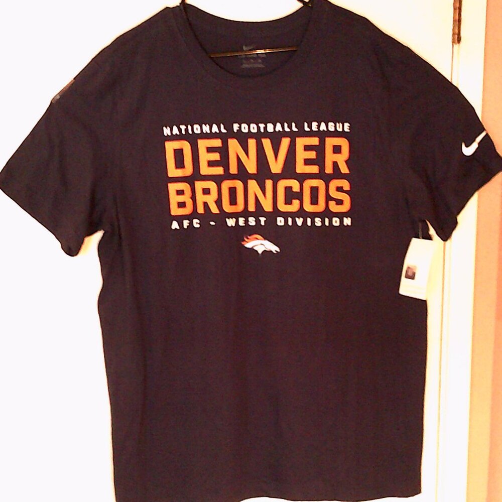 NEW NIKE NFL FOOTBALL "Denver Broncos Logo Tee " MEN'S NAVY ORANGE XL N199-41S